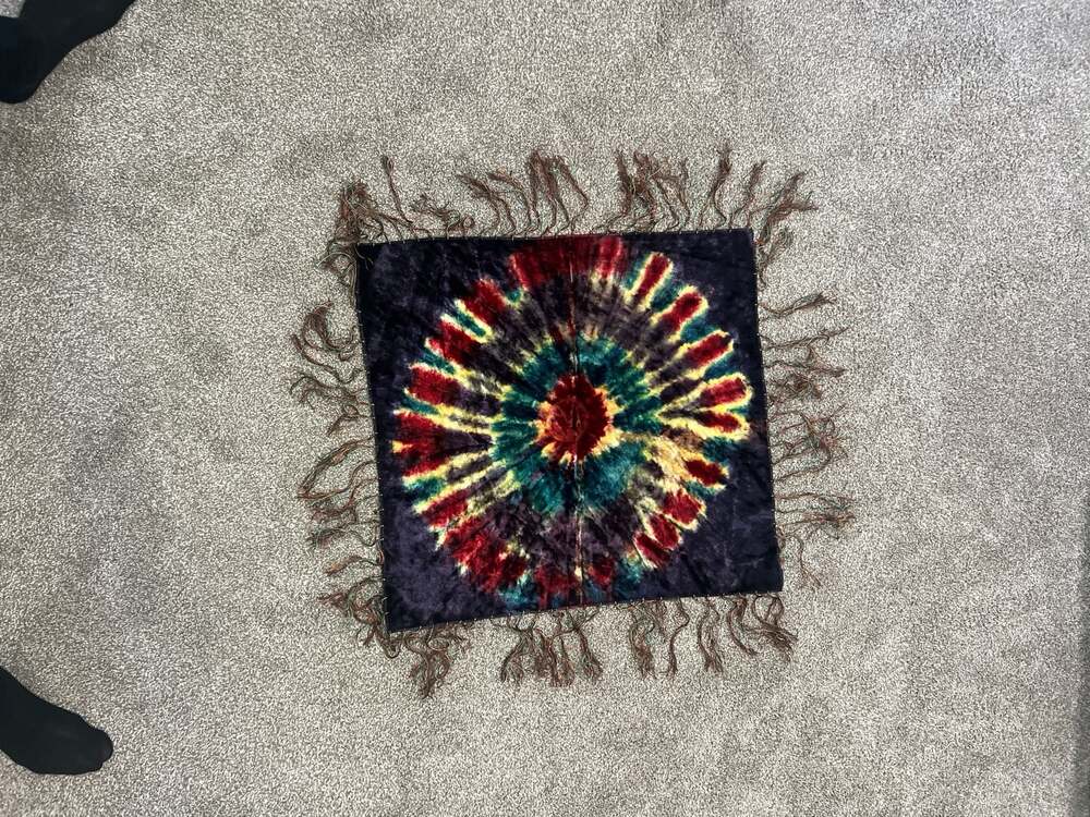 Handmade 24"x26" Tie-Dye Velvet Tapestry with Multi-Color Fringe